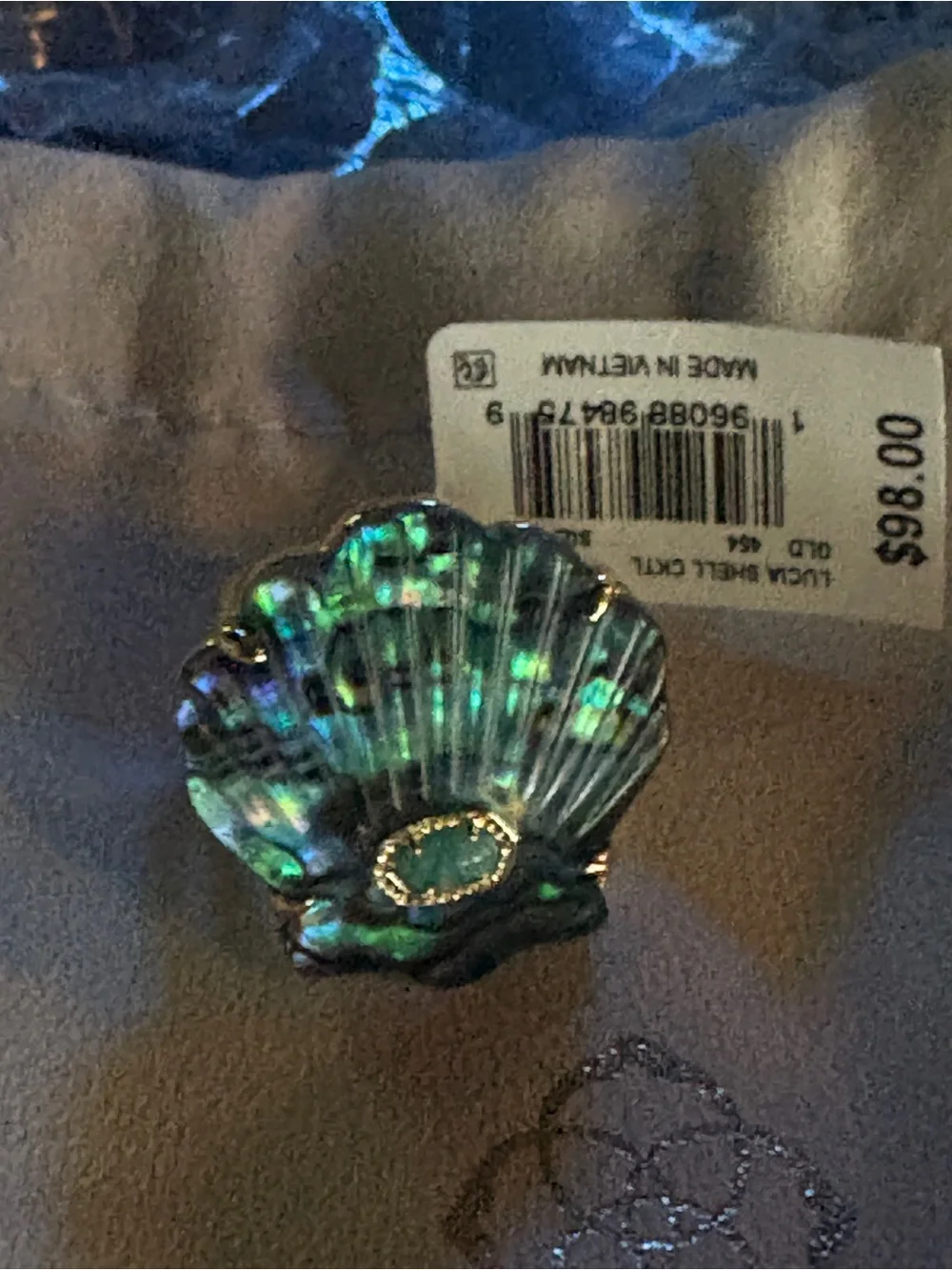 Kendra Scott Lucia Shell Abalone Silver Cocktail Ring size 6 BNWT